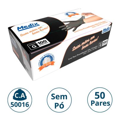 Luva Nitrilica P/procedimento S/po Preta Cx C/50 Pares G Medix (ca 50016)