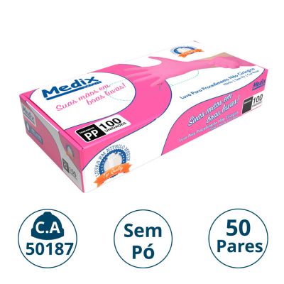 Luva Nitrilica P/procedimento S/po Rosa Cx C/50 Pares Pp Medix (ca 50187)