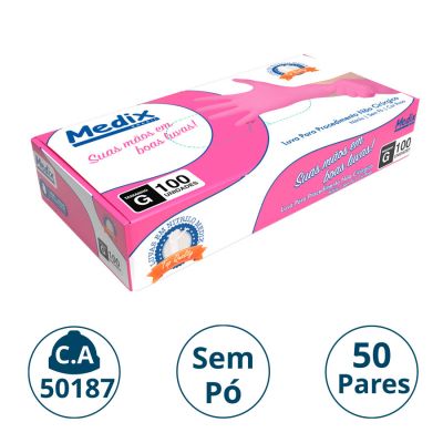 Luva Nitrilica P/procedimento S/po Rosa Cx C/50 Pares G Medix (ca 50187)