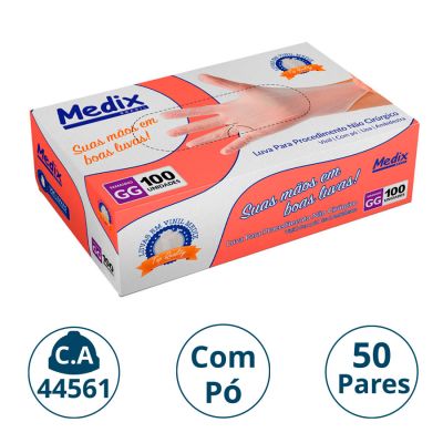 Luva Vinil P/procedimento C/po Transparente Cx C/50 Pares Gg Medix (ca 44561)
