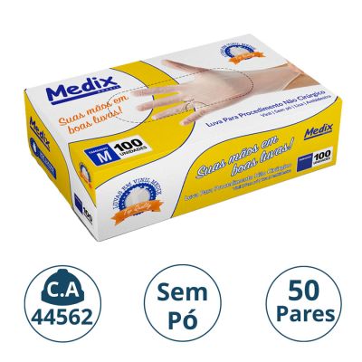 Luva Vinil P/procedimento S/po Transparente Cx C/50 Pares M Medix (ca 44562)
