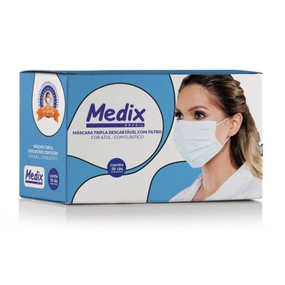 Mascara Descartavel Tripla C/elastico Cx C/50 Un Azul Medix