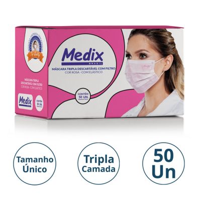 Mascara Descartavel Tripla C/elastico Rosa Cx C/50 Un Medix