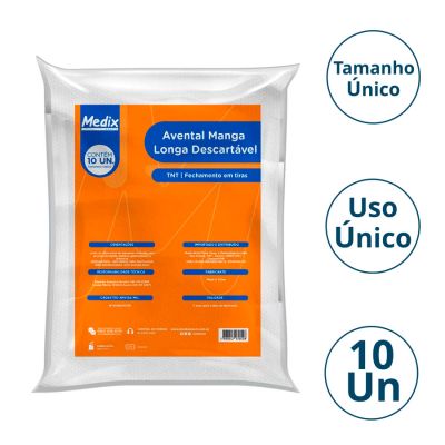 Avental Descartavel C/manga Longa Tnt 16g Branco C/10 Un Medix