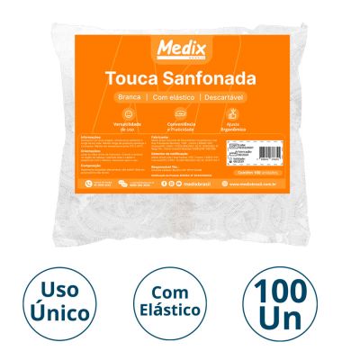 Touca Descartavel Sanfonada C/elastico C/100 Um Branca Medix