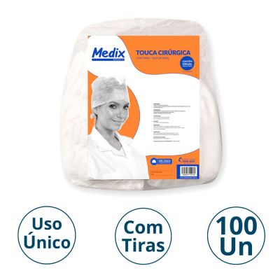 Touca Descartavel Cirurgica C/tiras C/100 Un Branca Medix