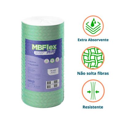 Pano Multiuso Mini Mbflex Verde Rolo 30cm X 25m C/50 Panos Medix