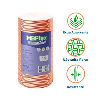 Pano Multiuso Mini Mbflex Laranja Rolo 30cm X 25m C/50 Panos Medix