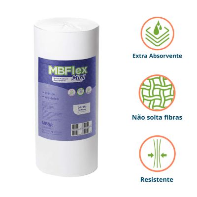 Pano Multiuso Mini Mbflex Branco Rolo 30cm X 25m C/50 Panos Medix