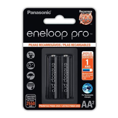 Pilha Recarregavel Aa Eneloop Pro Bk-3hcce/2bb 2550mah C/2 Un Panasonic