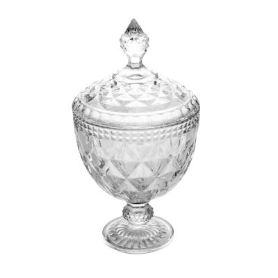 Pote De Vidro Bomboniere C/ Pe Cristal Diamond 15x28cm 7767 Lyor