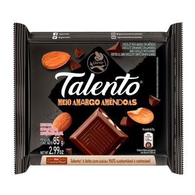 Chocolate Talento Meio Amargo Com Amendoas 85g