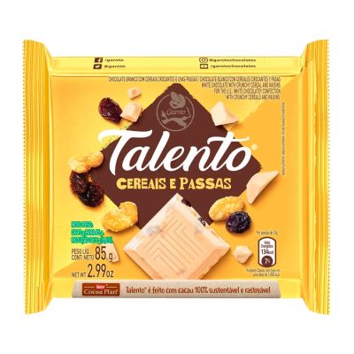 Chocolate Branco Talento Cereais E Passas 85g