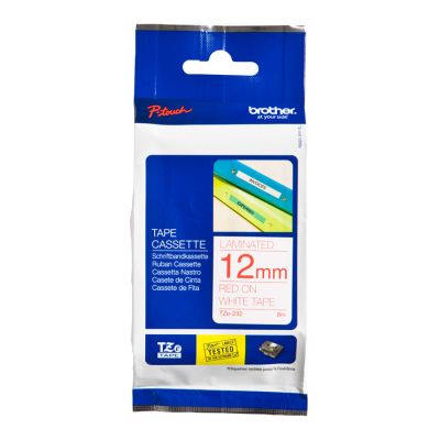 Fita Rotuladora Brother 12mmx8m Branca Com Escrita Vermelha Tze232