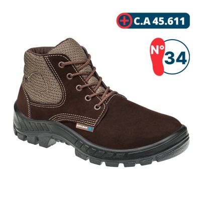 Botina De Segurança C/ Cadarco Marrom N° 34 Nobuck Marluvas (ca 45611)
