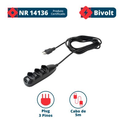 Extensao 3 Tomadas C/5m Preta 3 Pinos 10a Intelbras
