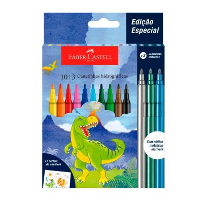 Caneta Hidrografica Dinossuro 10 Cores + 3 Cores Metalicas 555409 Faber-castell