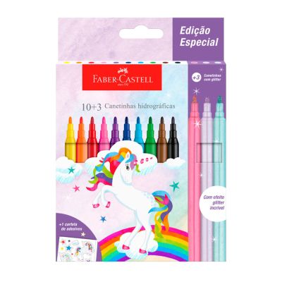 Caneta Hidrografica Unicornio 10 Cores + 3 Cores Metalicas 555410 Faber-castell