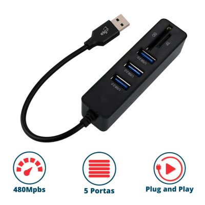 Hub Usb-a 5 Portas C/ Conversor Usb-c Hub51sd-v2 Elg