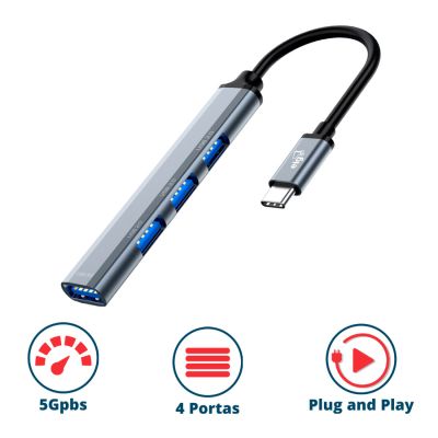 Hub Usb-c 4 Portas C/ Conversor Usb-a Hub41a-v2 Elg