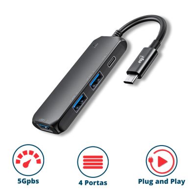 Hub Usb-c 4 Portas C/ Conversor Usb-a  Hub41c-v2 Elg
