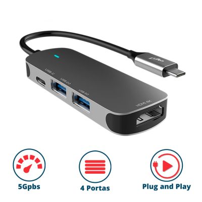 Hub Usb-c 4 Portas C/ Conversor Usb-a Hub41hd-v2 Elg