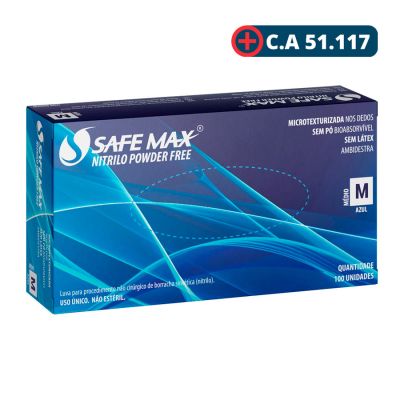 Luva Nitrilica Procedimento Cx C/ 50 Pares Safemax Azul M Supermax (ca 51117) Ww