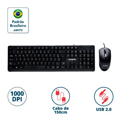 Teclado E Mouse Com Fio Cf1001 Preto Maxprint