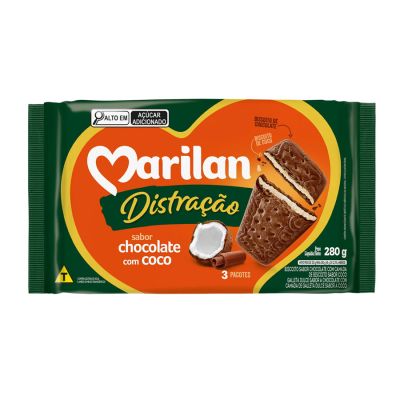 Biscoito Distracao Chocolate/coco 280g Marilan