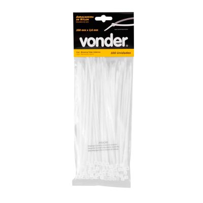 Abracadeira Nylon 200mm X 3,6mm Branca C/ 100 Vonder