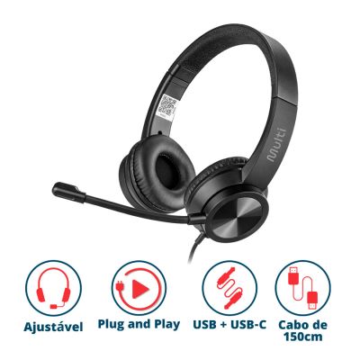 Headset Usb + Usb-c Hf1100 Preto Ph501 Multi