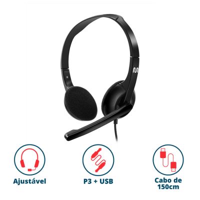 Headset P3 + Usb Hf250 Preto Ph467 Multi