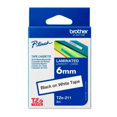 Fita Rotuladora Brother 6mmx8m Branca Escrita Preta Tze211