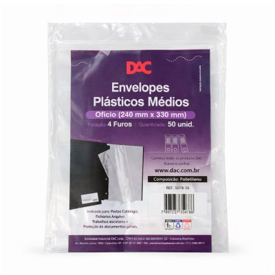 Envelope Plastico Oficio Medio C/ 4 Furos C/50 Ref 5870-50 Dac Ww