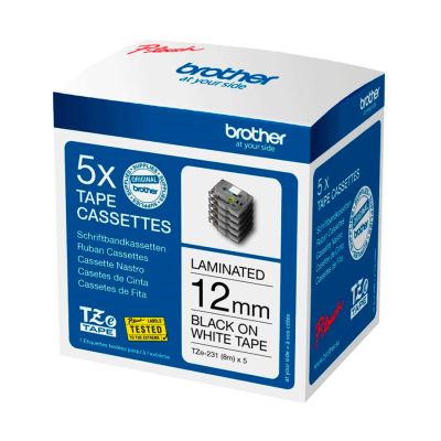 Fita Rotuladora Brother 12mmx8m Branca Escrita Preta M231m5 C/5 Unidades