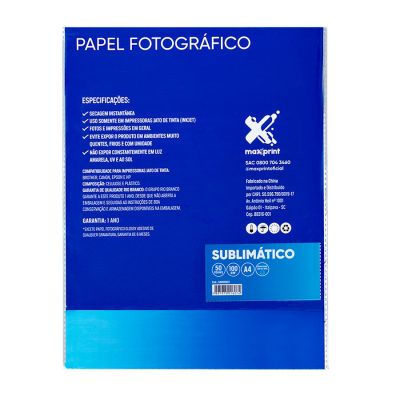 Papel Fotografico Transfer Sublimacao A4 100g C/50fls 58000022 Maxprint