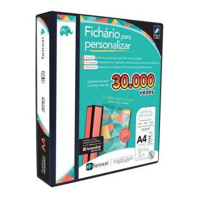 Pasta Fichario 4 Argolas 60mm Preta P/ Personalizar 1401 Hemon