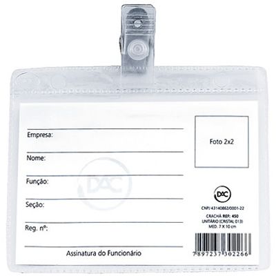 Cracha Com Prendedor 10 X 7cm Horizontal C/10un Dac 450