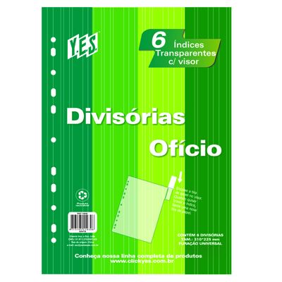 Divisoria Fichario Oficio C/6 Projecoes Cristal 6intb Yes