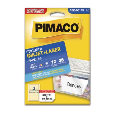 Etiqueta Adesiva Multiuso A5 Q66115 66,0x115,0 C/36un Pimaco
