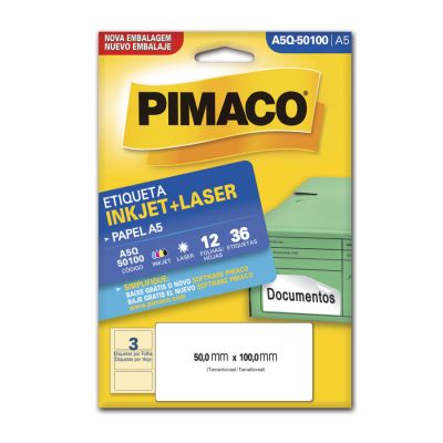 Etiqueta Adesiva Multiuso A5 Q50100 50,0x100,0 C/36un Pimaco