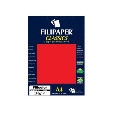 Papel Sulfite A4 180g Filicolor Vermelho 50fls 3414