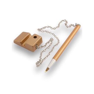 Caneta Esferografica C/fixor De Mesa Aluminio Ouro Horizontal Magnum