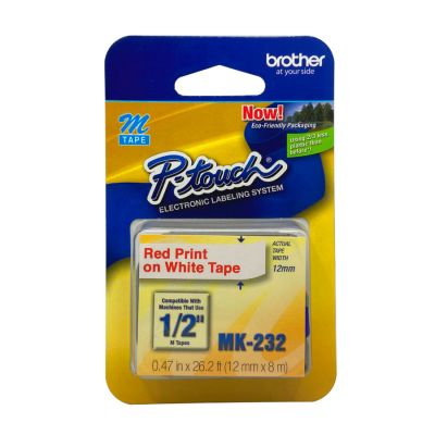 Fita Rotuladora Brother 12mmx8m Branca Escrita Vermelha Mk232