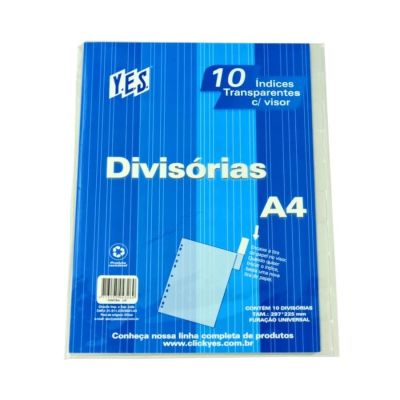 Divisoria Fichario A4 C/10 Projecoes Cristal 10intba Yes