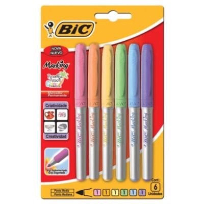 Caneta Marcador Permanente 891855 Bls C/6 Cores Bic Ww