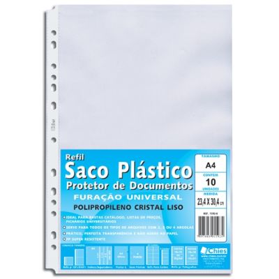 Envelope Plastico Furacao Universal A4 13 Furos Liso C/10un 1592 Chies