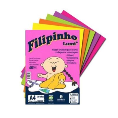 Papel Criativo A4 210x297mm 85g 50fls 5 Cores Lumi Filipinho 3819