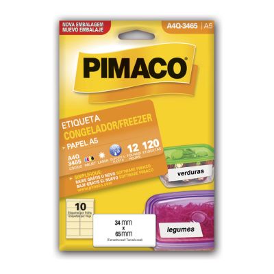 Etiqueta Adesiva Multiuso A5 Q3465 34,0x65,0 P/congelador E Freezer Cx C/12fls Pimaco