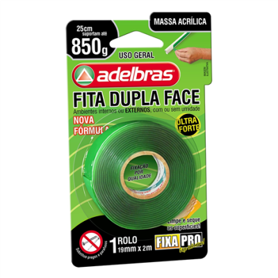 Fita Adesiva Dupla Face 19mm X 2m Silicone Fixa Forte Adelbras
